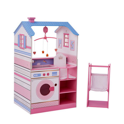 Olivia S Little World Kids Wooden Baby Doll Changing Table Nursery Playset Station Pink Grey main image 0