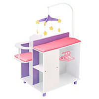 Olivia's Little World Two-Sided Wooden Baby Doll Changing Station, White/Purple