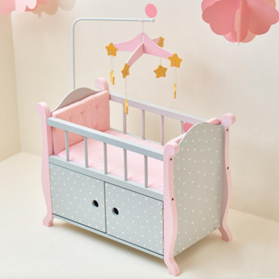 Olivia s Little World Wooden Baby Doll Crib Grey Pink