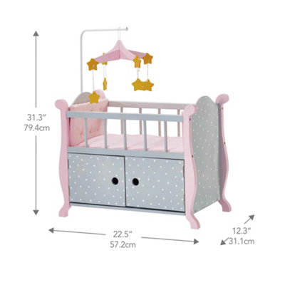 Olivia's Little World Wooden Baby Doll Crib, Grey/Pink