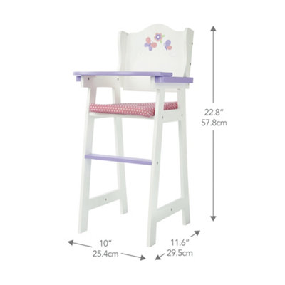 Olivia's Little World Wooden Baby Doll High Chair with Cushion, White/Purple