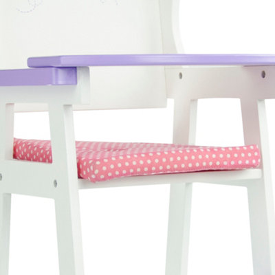 Olivia's Little World Wooden Baby Doll High Chair with Cushion, White/Purple