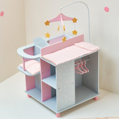 Olivia's Little World Wooden Doll Changing Station, Grey/Pink