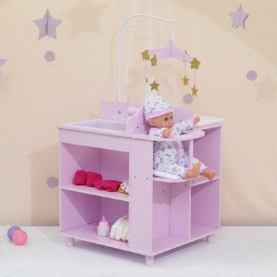 Olivia's Little World Wooden Doll Changing Station, Lilac/White