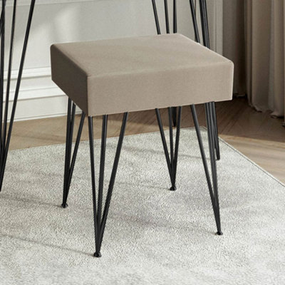 Olivia Velvet Padded Stool Dove grey velvet seat Black hairpin legs