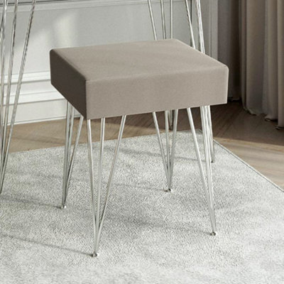 Olivia Velvet Padded Stool Dove grey velvet seat Silver hairpin