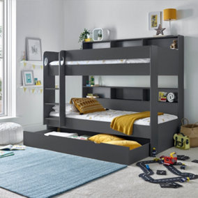Olly Onyx Grey Storage Bunk Bed With Drawer With Memory Foam Mattresses