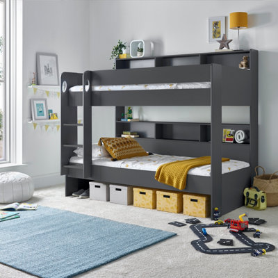 Olly Onyx Grey Storage Bunk Bed With Drawer With Pocket Mattresses