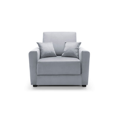 Olly Velvet Single Sofa Bed in Light Grey