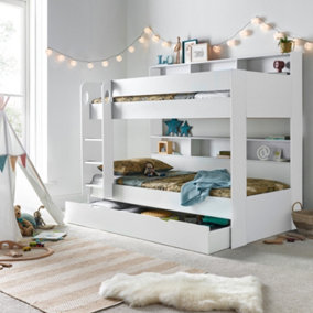 Olly White Storage Bunk Bed With Drawer With Orthopaedic Mattresses