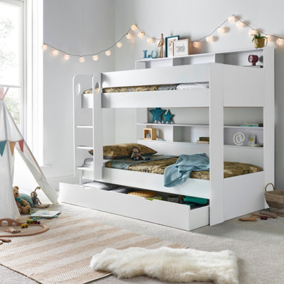 Olly White Storage Bunk Bed With Drawer With Pocket Mattresses | DIY at B&Q