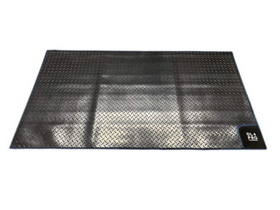 OLPRO Awning Tunnel Mat 1500 mm x 80mm Black Rubber Checker with Blue Edge Trim