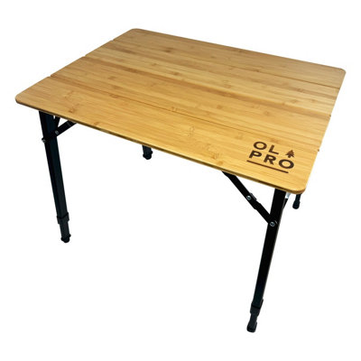 OLPRO Bamboo Camping Table 4 Folding 65cm x 50cm