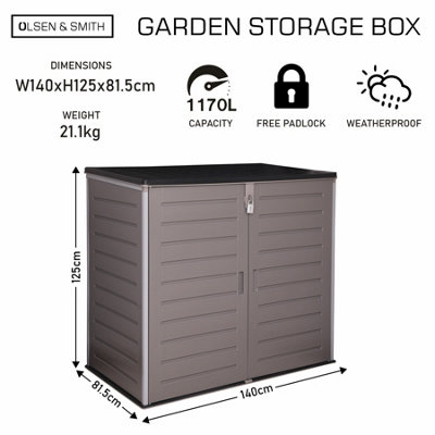 Olsen & Smith 1170L MASSIVE Capacity Outdoor Garden Storage Box With Padlock Plastic Shed Wheelie Bin Box Cabinet