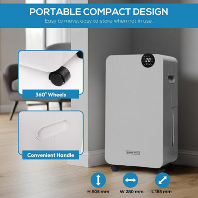 Devola 16L/day Low Energy Dehumidifier | Quiet & Energy Efficient Compressor Dehumidifier For Home | Dehumidifier & Air Purifier With HEPA Filter | Laundry Drying Mode | Continuous Drainage