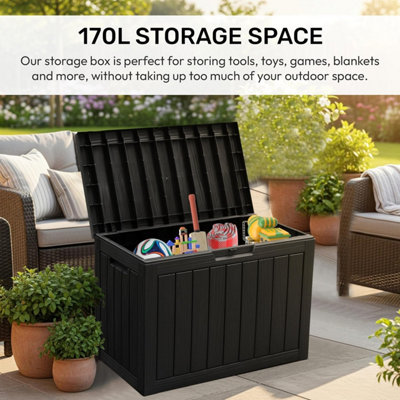 Olsen & Smith 170L Outdoor Storage Box Waterproof, Small Plastic Garden ...