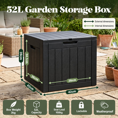 Olsen & Smith 52L Sit-On Garden Storage Box & Side Table - Small ...