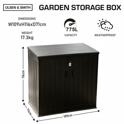 4 x 2 ft Black Large Lockabl Waterproof Plastic Outdoor Garden Storage Box  with Lid 430L Flat Top