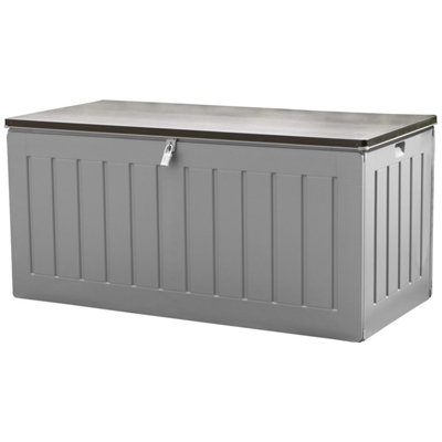 Olsen & Smith 830L Capacity Outdoor Garden Storage Box Plastic Shed - Weatherproof & Sit On with Wood Effect Chest