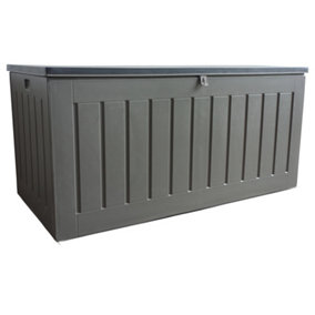 Olsen & Smith 830L MASSIVE Capacity Outdoor Garden Storage Box Plastic Shed - Weatherproof & Sit On with Wood Effect Chest