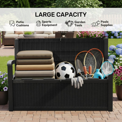 Olsen & Smith Outdoor Storage Bench, Plastic Rattan Effect, Lockable ...