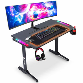 Olsen & Smith XTREME Gaming Desk With Carbon Fibre Effect, RGB PC Computer Gaming Desk with Wireless Phone Charger Mouse Pad, LED