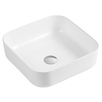 Olympia Gloss White Ceramic Square Counter Top Basin (W)390mm