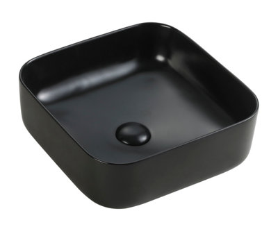 Olympia Matt Black Ceramic Square Counter Top Basin (W)390mm