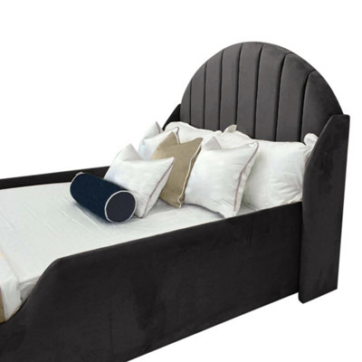 Omario Kids Bed Plush Velvet with Safety Siderails- Black