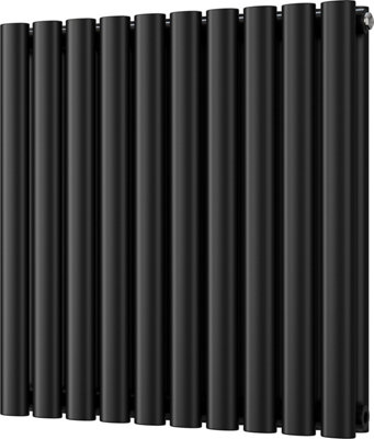 Omeara - Black Horizontal Radiator H600mm x W580mm Double Panel