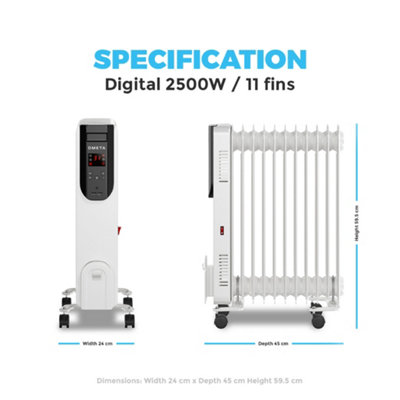 Ometa Oil FIlled Radiator 2500W in White - 7