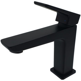 Omnires Black Bathroom Sink Elegant Standing Rectangle Shaped Mixer Tap Single Lever Tap