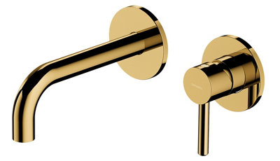 Omnires Gold Coloured Brass Bathroom Basin Concealed Mixer Tap Single Spout Lever