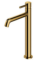 Omnires Gold Coloured Brass Bathroom Basin Faucet Standing Tall Mixer Tap Single Lever