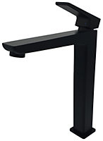 Omnires Tall Black Bathroom Sink Standing Rectangle Shaped Mixer Tap Single Lever Tap