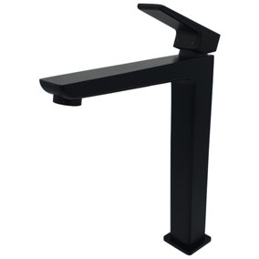 Omnires Tall Black Bathroom Sink Standing Rectangle Shaped Mixer Tap Single Lever Tap