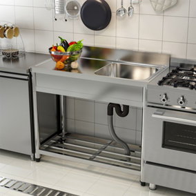 One Compartment Commercial Catering Freestanding Stainless Steel Kitchen Sink  with Under Shelf 100 cm