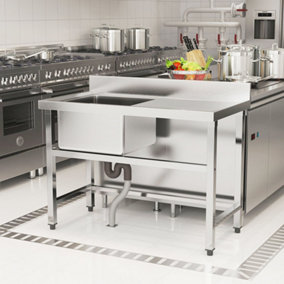 One Compartment Commercial Freestanding Stainless Steel Kitchen Sink with Right Drainboard 110 cm