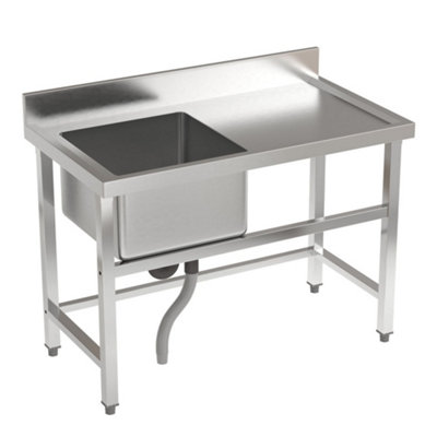One Compartment Commercial Freestanding Stainless Steel Kitchen Sink with Right Drainboard 110 cm