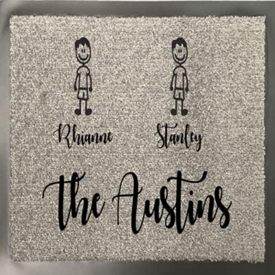 One of Kind UK Personalised Grey Doormat Custom Stick Figure Family ...