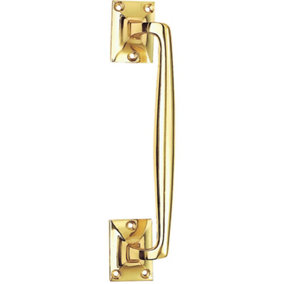 One Piece Door Pull Handle 250mm Length 54mm Projection Polished Brass