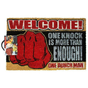 One Punch Man One Knock Is More Than Enough Welcome Saitama Door Mat Red/Black (One Size)