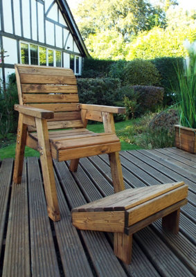 One Seater Lounger Quality Wooden Garden Furniture - W68 x D135 x H98 - Fully Assembled