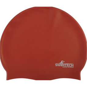ONE SIZE Silicone Swim Cap - RED - Comfort Fit Unisex Swimming Hair Hat