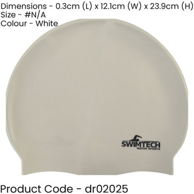 ONE SIZE Silicone Swim Cap - WHITE - Comfort Fit Unisex Swimming Hair Hat