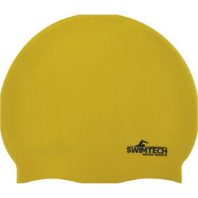 ONE SIZE Silicone Swim Cap - YELLOW - Comfort Fit Unisex Swimming Hair Hat