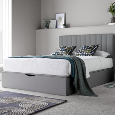Onelife Light Grey Upholstered Ottoman King Size Bed Frame DIY at B&Q