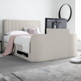 Onelife Natural Velvet Upholstered TV Ottoman - Double Bed Frame