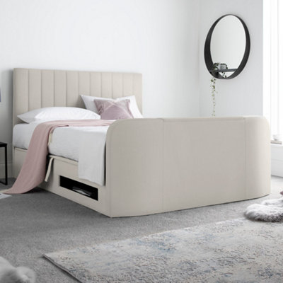 Onelife Natural Velvet Upholstered TV Ottoman - King Size Bed Frame
