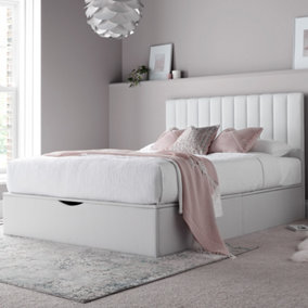 Onelife Off White Upholstered Ottoman King Size Bed Frame